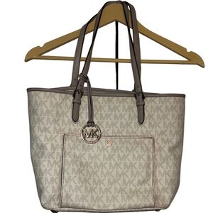 Michael Kors Large Logo Tote | Beige MK Monogram | Shoulder Bag